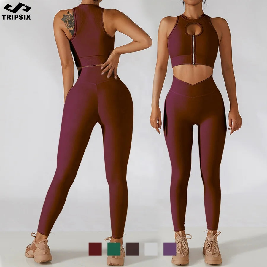 Zipper up Sports Bra Shorts Leggings Ribbed Yoga Set 4 Pieces Gym Fitness Workout Clothing Women Active Wear Sets