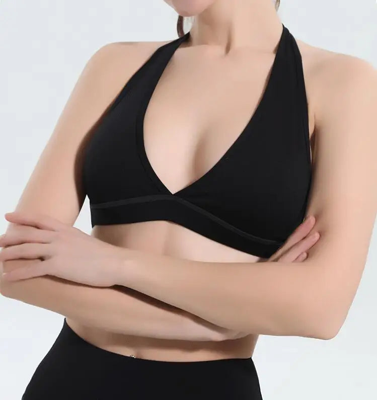 Women's Lightweight Halter Neck Sports Bra Active Gym & Yoga Wear with Triangle Support Padded Gym Top