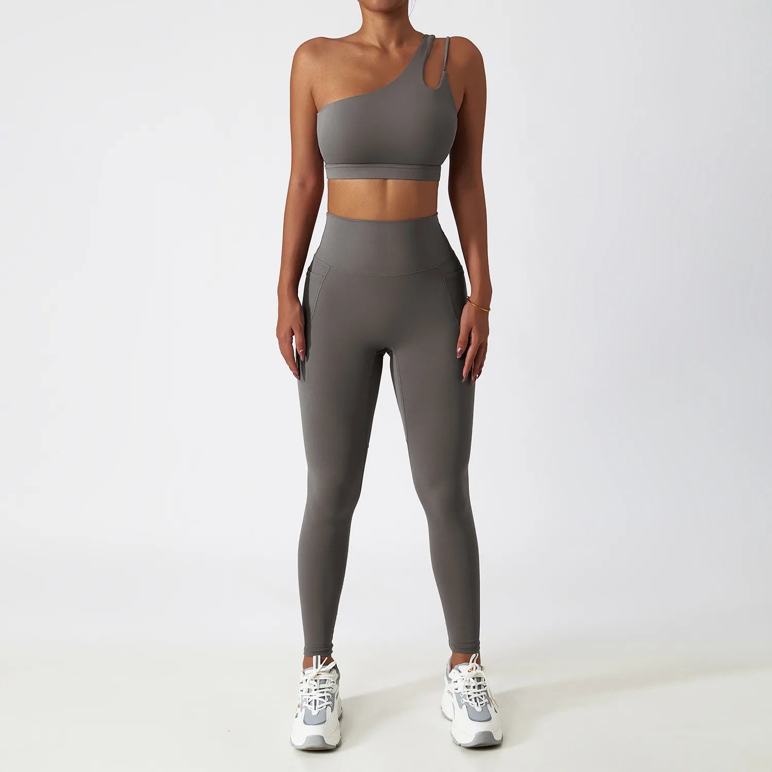 Custom logo Hot Sale 2 Piece Gym One Shoulder Sports Bra Shorts Leggings Yoga Pants Set Yoga Sets Fitness Women