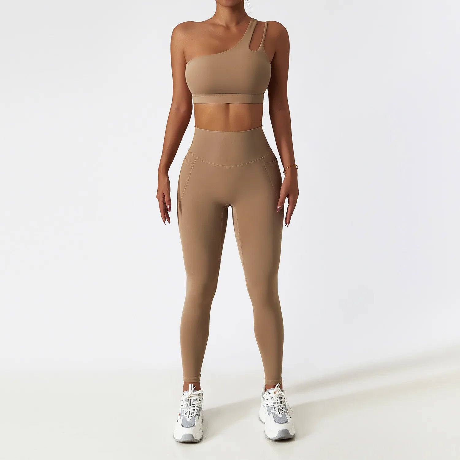 Custom logo Hot Sale 2 Piece Gym One Shoulder Sports Bra Shorts Leggings Yoga Pants Set Yoga Sets Fitness Women