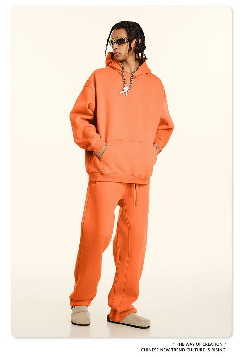 FLN 2025 Custom Men's Oversized Track Suit High Quality Sporty Hoodie and Sweatpants for Winter