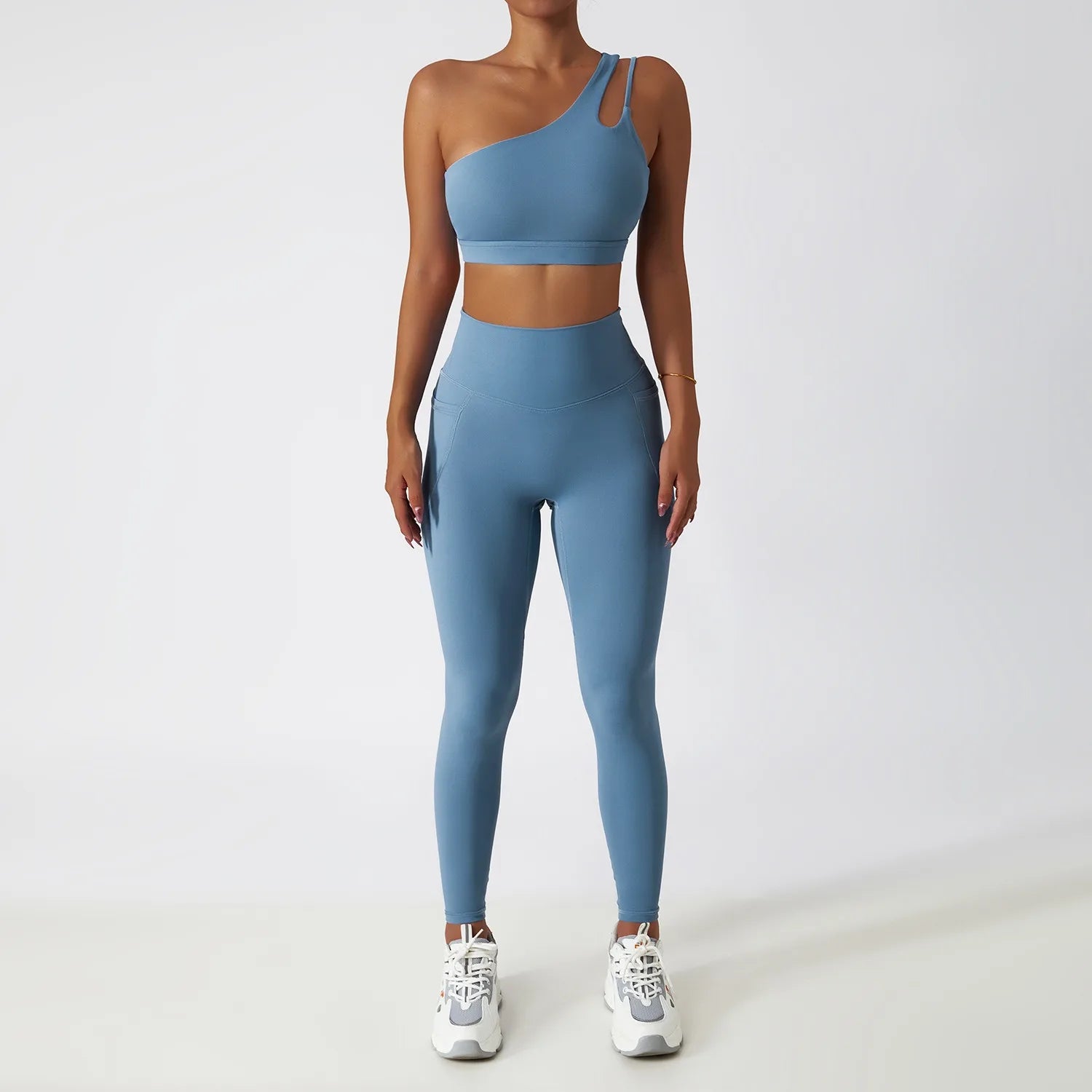 Custom logo Hot Sale 2 Piece Gym One Shoulder Sports Bra Shorts Leggings Yoga Pants Set Yoga Sets Fitness Women