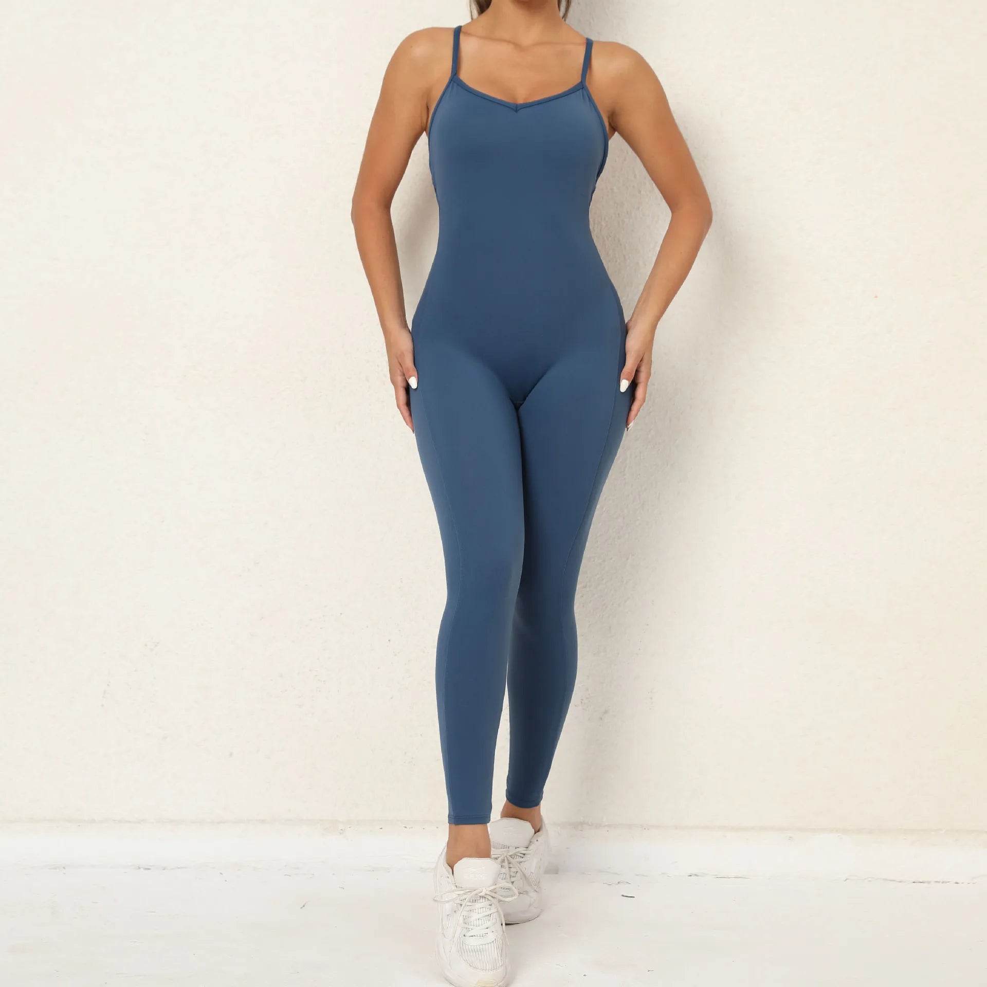 Women's Custom Logo V-Neck Backless Sports Bodysuit No Camel Toe Compression Workout Suit for Gym Running Fitness Yoga Jumpsuit