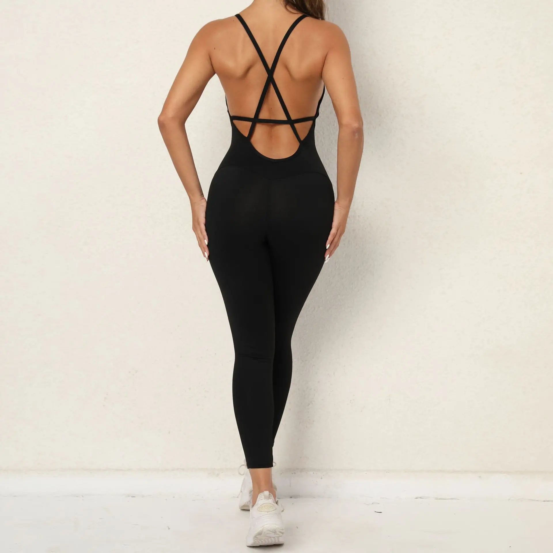 Women's Custom Logo V-Neck Backless Sports Bodysuit No Camel Toe Compression Workout Suit for Gym Running Fitness Yoga Jumpsuit