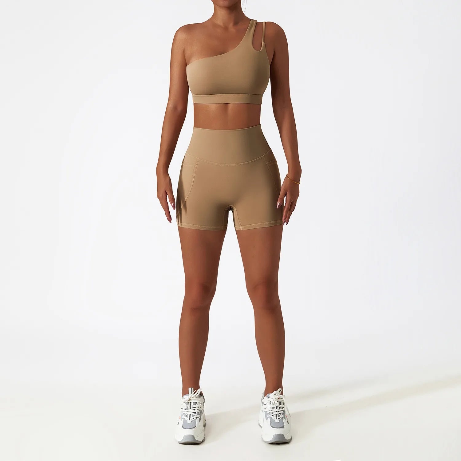 Custom logo Hot Sale 2 Piece Gym One Shoulder Sports Bra Shorts Leggings Yoga Pants Set Yoga Sets Fitness Women