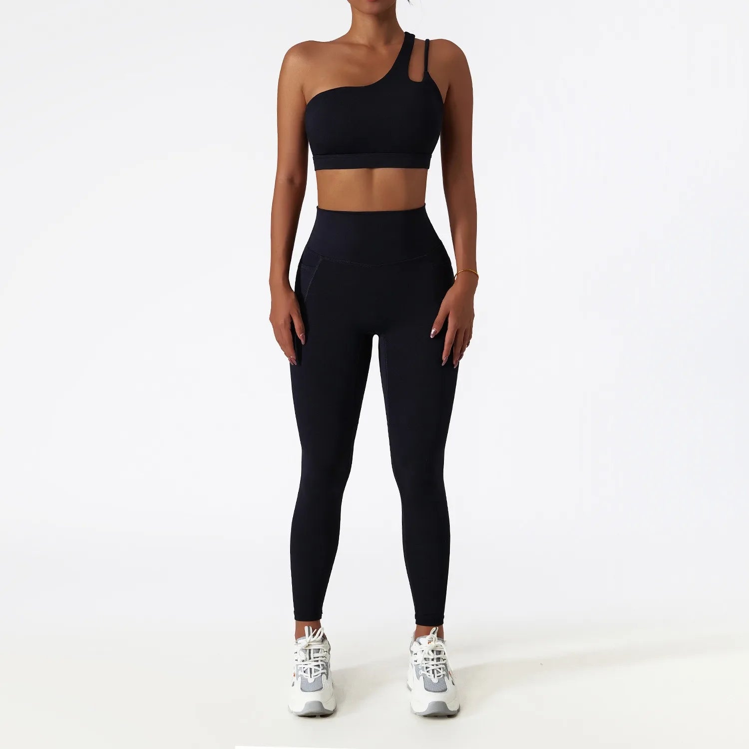 Custom logo Hot Sale 2 Piece Gym One Shoulder Sports Bra Shorts Leggings Yoga Pants Set Yoga Sets Fitness Women