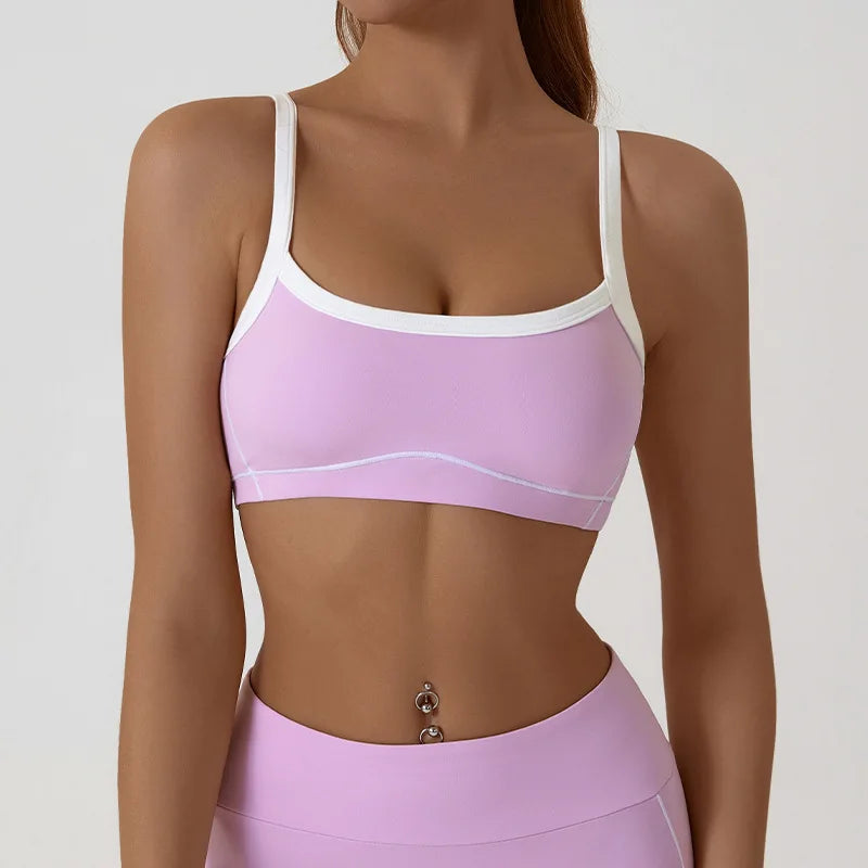 Contrast Color Custom Backless Suspenders Lightweight Solid Yoga Bra Girls Sports Gym Walking Top Bra