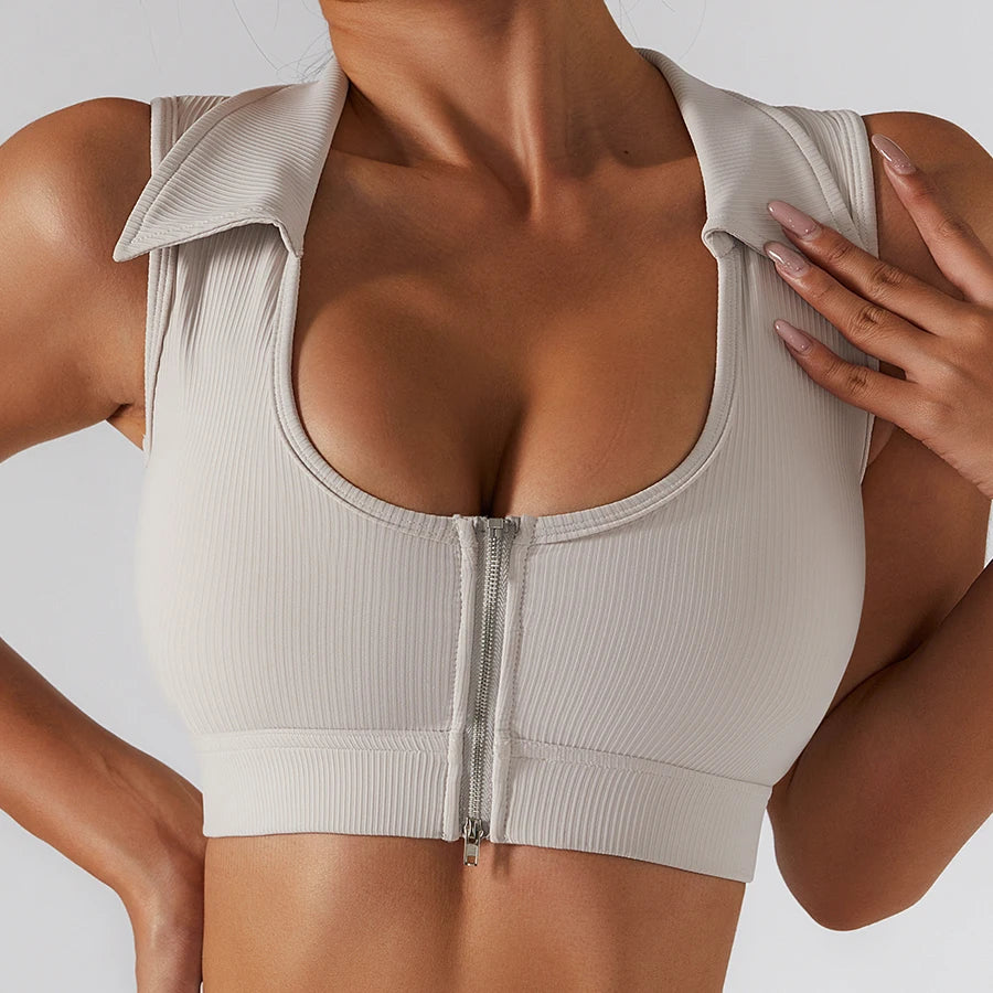 Zipper up Sports Bra Shorts Leggings Ribbed Yoga Set 4 Pieces Gym Fitness Workout Clothing Women Active Wear Sets