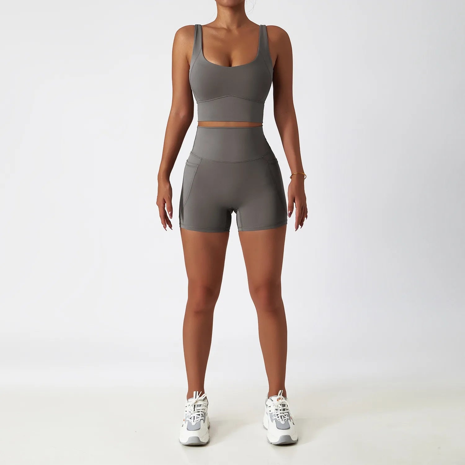 Custom logo Hot Sale 2 Piece Gym One Shoulder Sports Bra Shorts Leggings Yoga Pants Set Yoga Sets Fitness Women