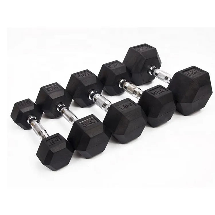 High Quality Gym Hex Dumbbells Rubber Encased Solid Weights Sets Rubber Hexagon Dumbbells Set