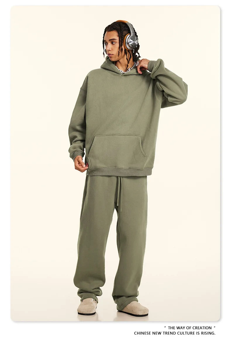 FLN 2025 Custom Men's Oversized Track Suit High Quality Sporty Hoodie and Sweatpants for Winter