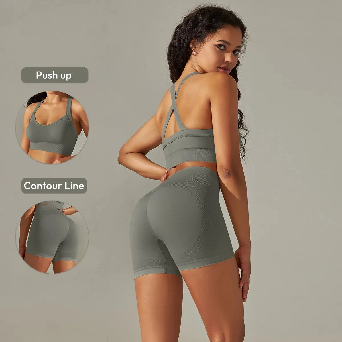 Wholesale 2-Piece Seamless Cross Back Bra Short Sports Yoga Gym Fitness Sets for Women Custom Logo Lightweight Breathable for