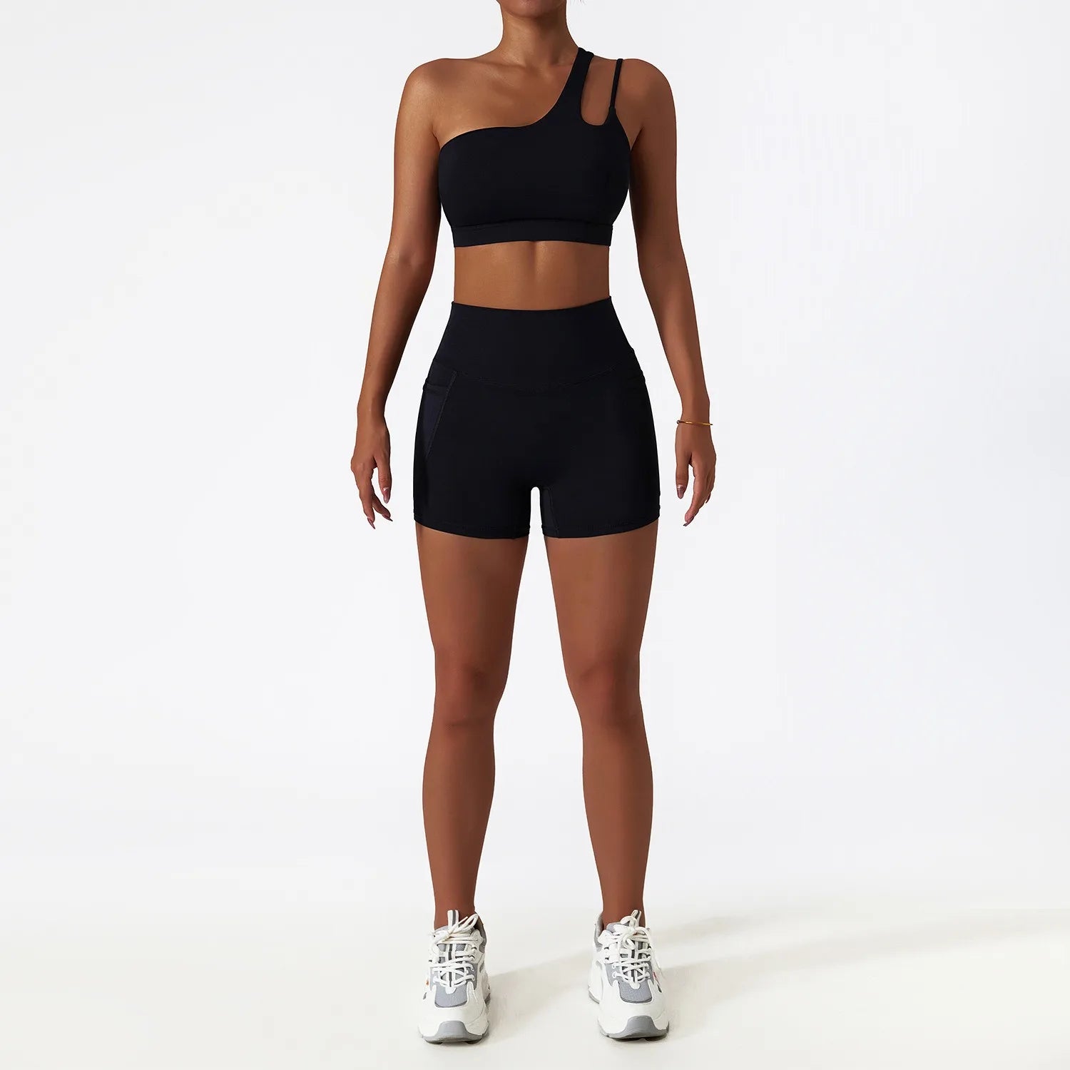 Custom logo Hot Sale 2 Piece Gym One Shoulder Sports Bra Shorts Leggings Yoga Pants Set Yoga Sets Fitness Women