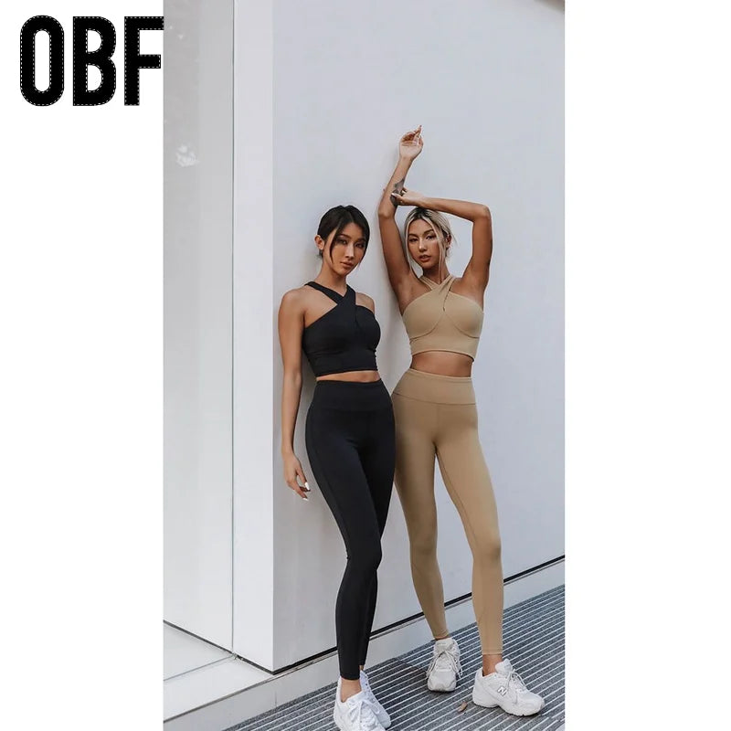 Wholesale Gym Set Woman Yoga Cross Back Crop Top Push up Halter Workout Sports Bra