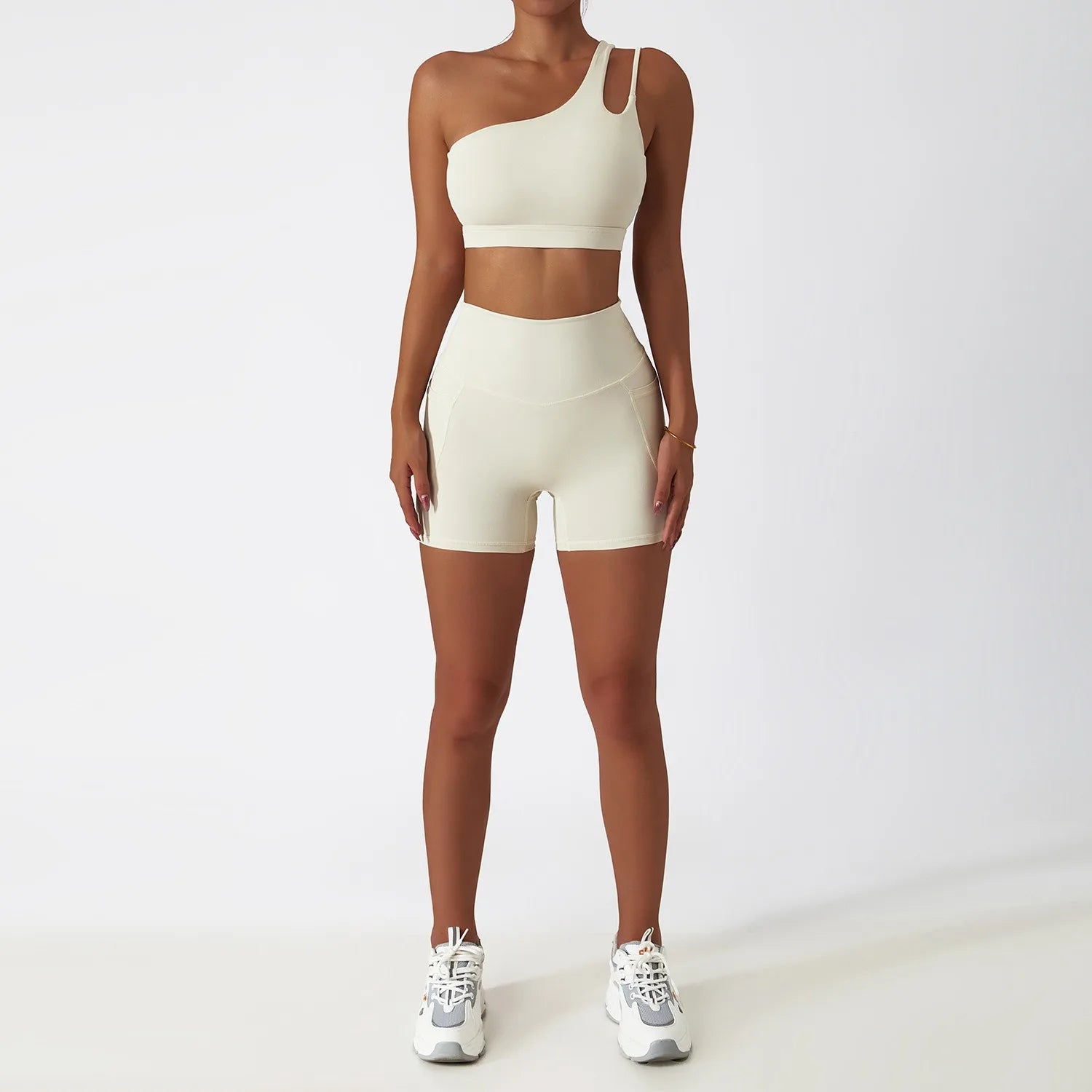 Custom logo Hot Sale 2 Piece Gym One Shoulder Sports Bra Shorts Leggings Yoga Pants Set Yoga Sets Fitness Women
