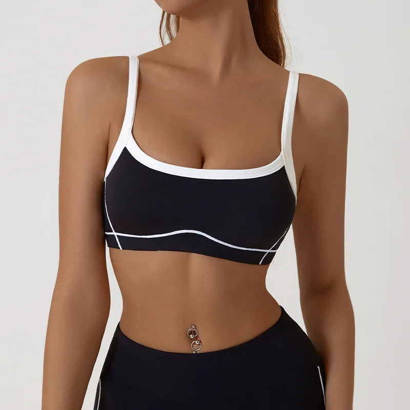 Contrast Color Custom Backless Suspenders Lightweight Solid Yoga Bra Girls Sports Gym Walking Top Bra