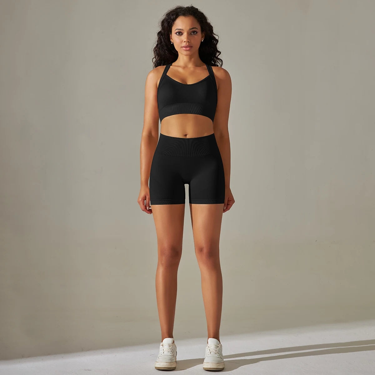 Wholesale 2-Piece Seamless Cross Back Bra Short Sports Yoga Gym Fitness Sets for Women Custom Logo Lightweight Breathable for