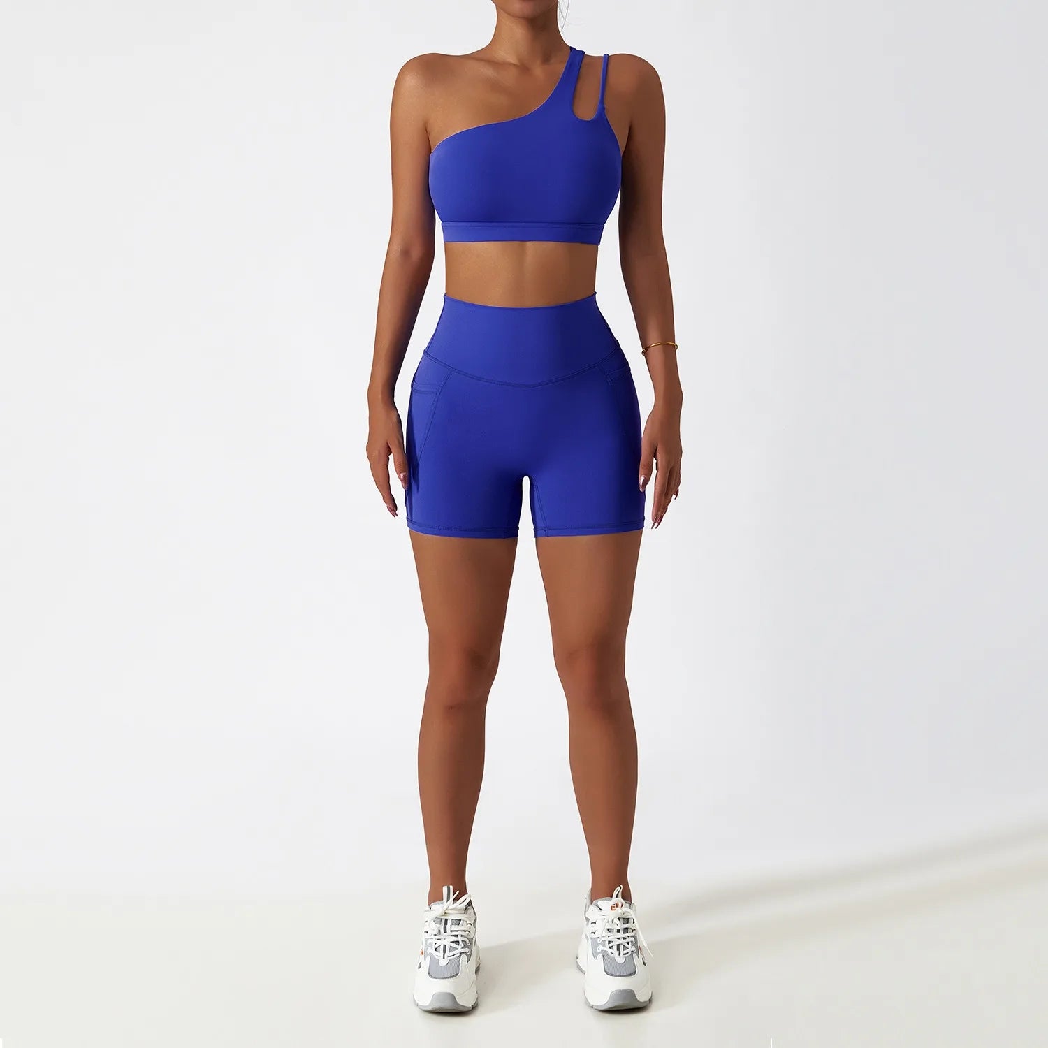 Custom logo Hot Sale 2 Piece Gym One Shoulder Sports Bra Shorts Leggings Yoga Pants Set Yoga Sets Fitness Women
