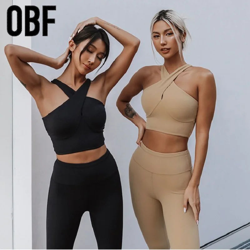 Wholesale Gym Set Woman Yoga Cross Back Crop Top Push up Halter Workout Sports Bra