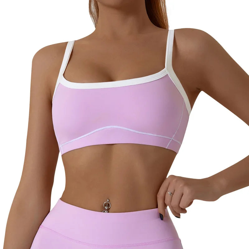 Contrast Color Custom Backless Suspenders Lightweight Solid Yoga Bra Girls Sports Gym Walking Top Bra