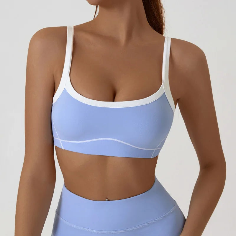 Contrast Color Custom Backless Suspenders Lightweight Solid Yoga Bra Girls Sports Gym Walking Top Bra