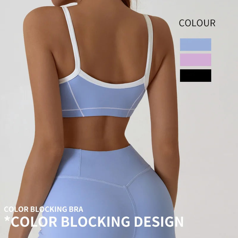 Contrast Color Custom Backless Suspenders Lightweight Solid Yoga Bra Girls Sports Gym Walking Top Bra
