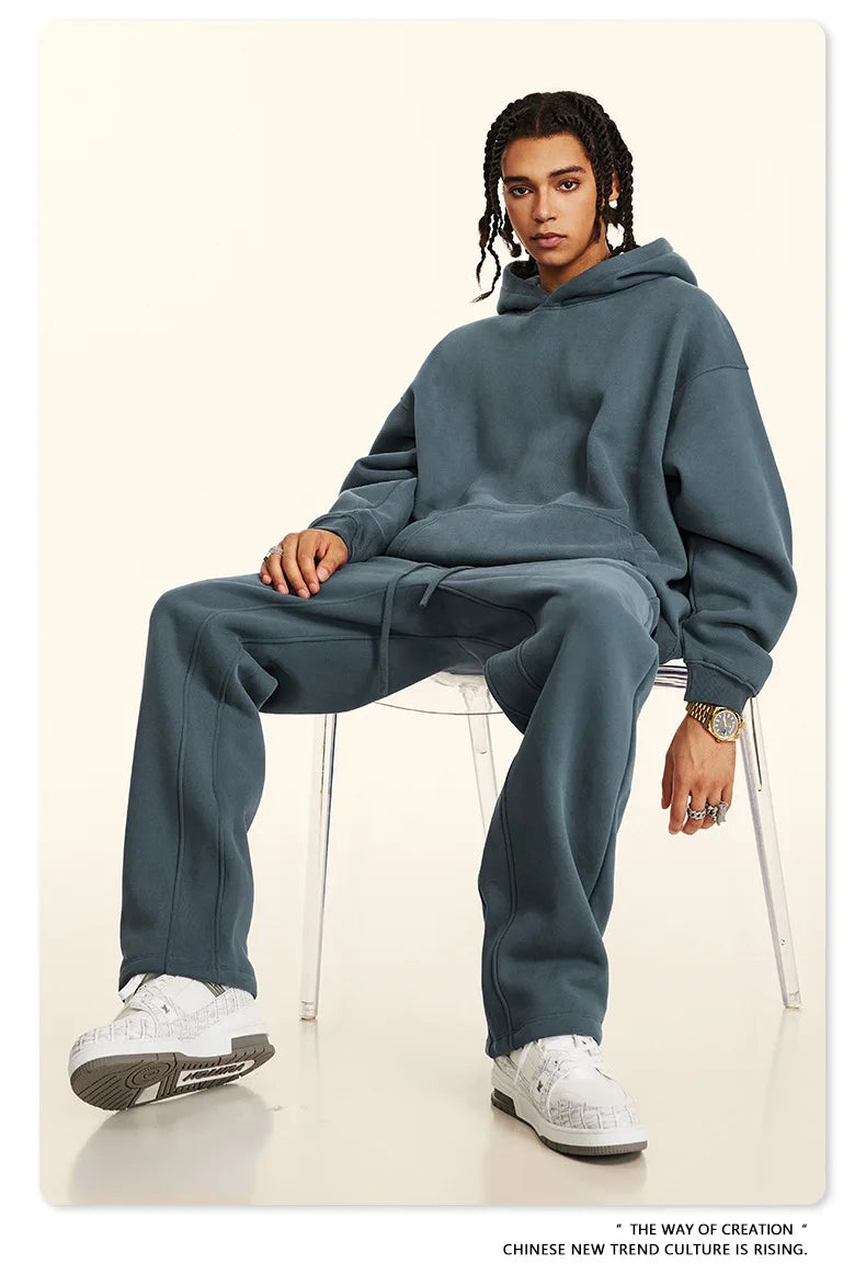 FLN 2025 Custom Men's Oversized Track Suit High Quality Sporty Hoodie and Sweatpants for Winter