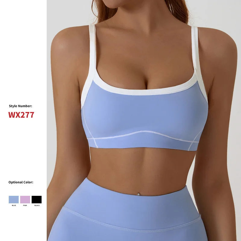 Contrast Color Custom Backless Suspenders Lightweight Solid Yoga Bra Girls Sports Gym Walking Top Bra