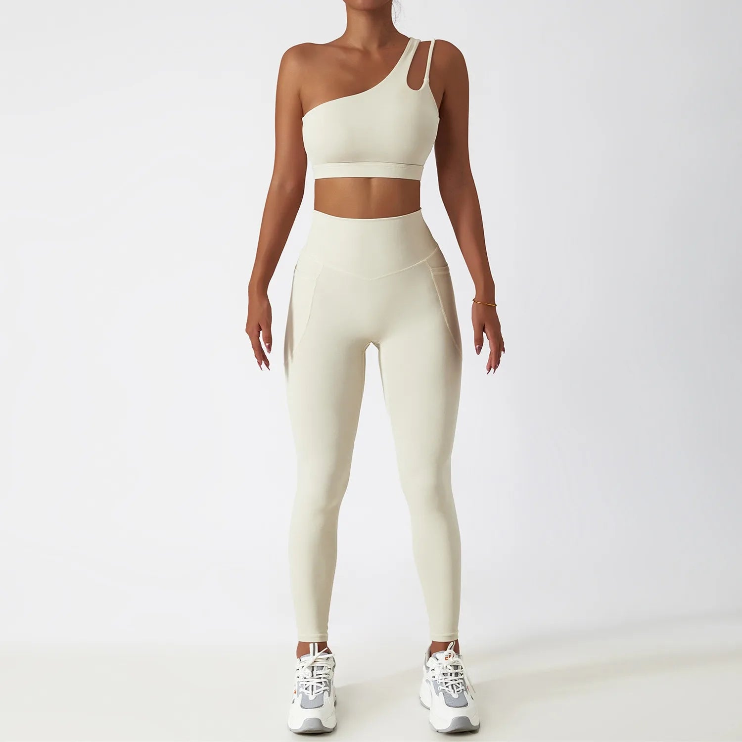 Custom logo Hot Sale 2 Piece Gym One Shoulder Sports Bra Shorts Leggings Yoga Pants Set Yoga Sets Fitness Women