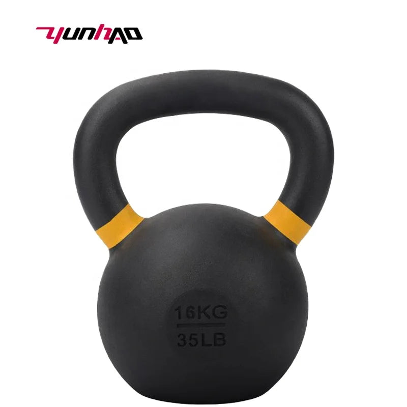 High Quality Gym Equipment Fitness Weight Lifting Exercise Black Powder Coated Cast Iron Kettlebell With Color Rings