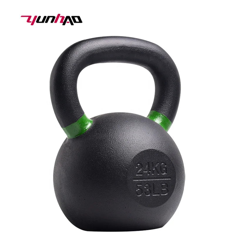 High Quality Gym Equipment Fitness Weight Lifting Exercise Black Powder Coated Cast Iron Kettlebell With Color Rings