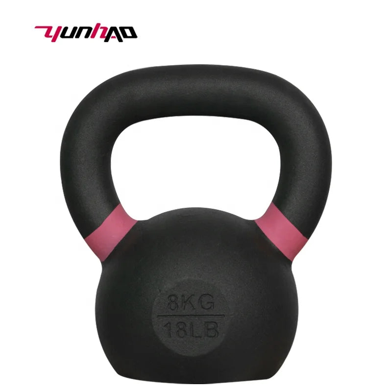 High Quality Gym Equipment Fitness Weight Lifting Exercise Black Powder Coated Cast Iron Kettlebell With Color Rings