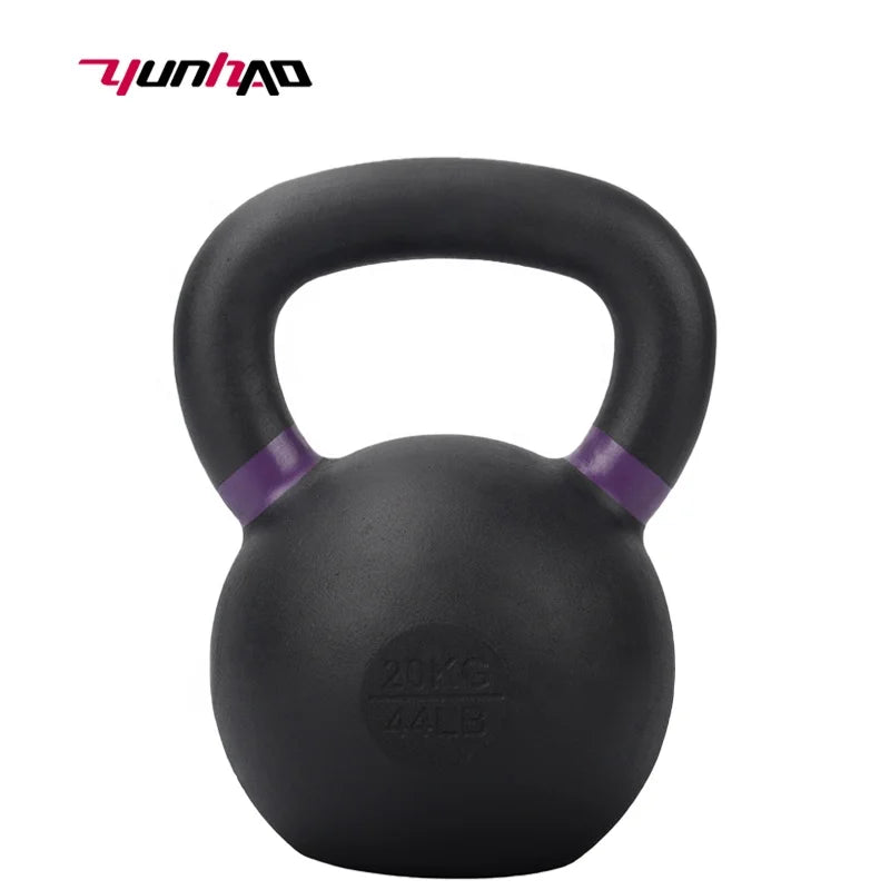 High Quality Gym Equipment Fitness Weight Lifting Exercise Black Powder Coated Cast Iron Kettlebell With Color Rings